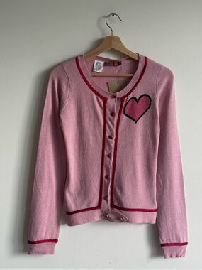 Petro Zillia Pink Cardigan with Heart Patch and Red Trim
